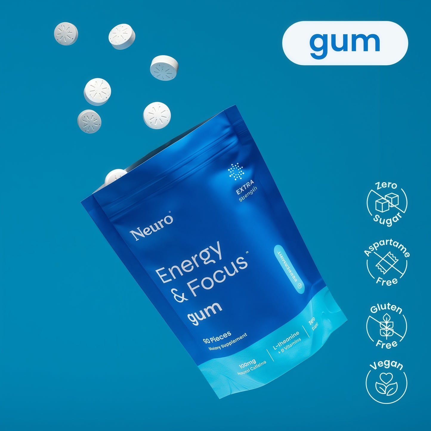 NeuroGum Extra Strength Energy  Focus Peppermint Sugar Free Supplement